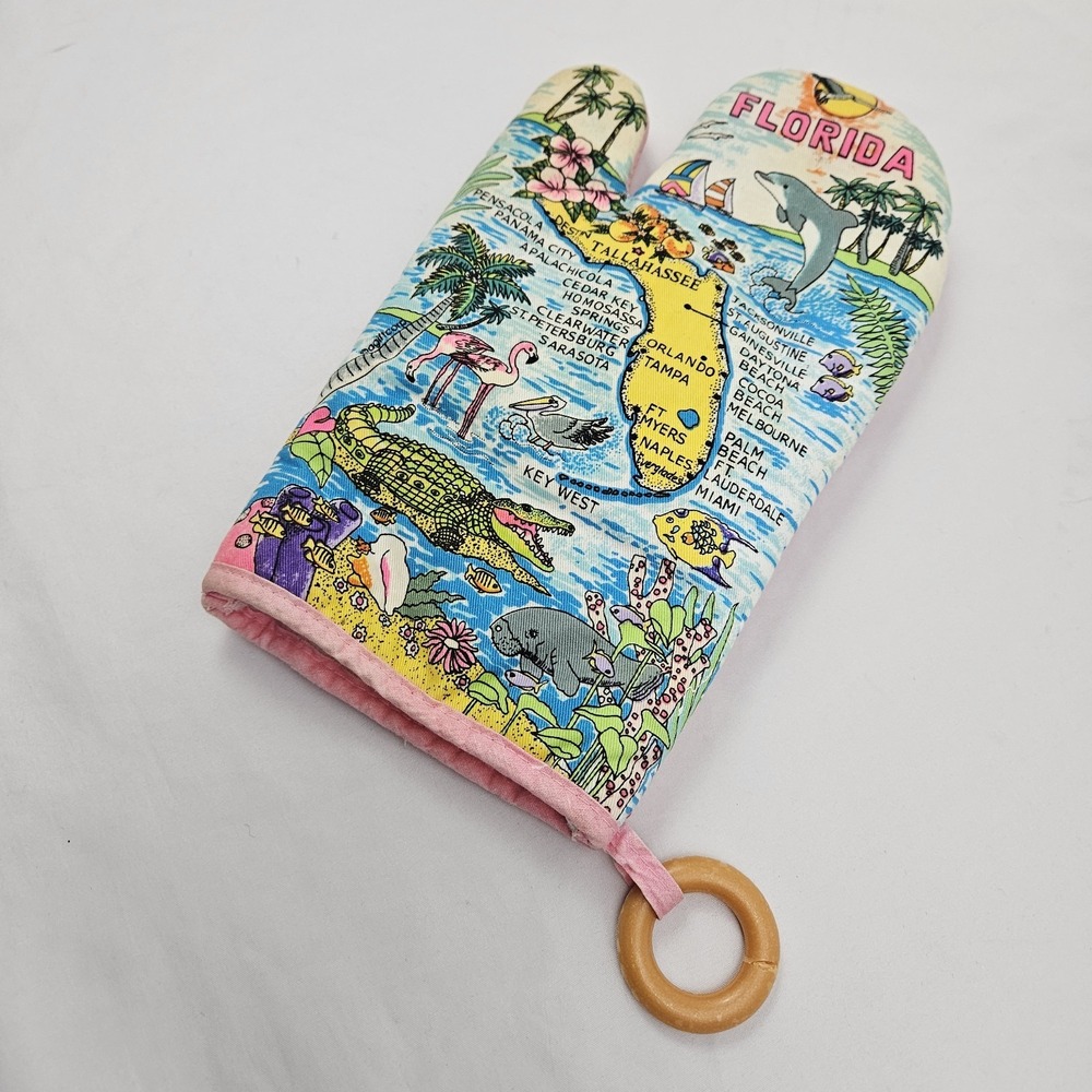 Vintage Florida Map Oven Mitt Unisex OS Pink Tropical Souvenir Kitsch Beach